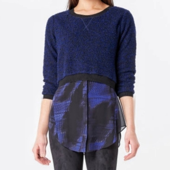 Elie Tahari x DesignNation Boucle/Chiffon Sweater - Picture 1 of 7